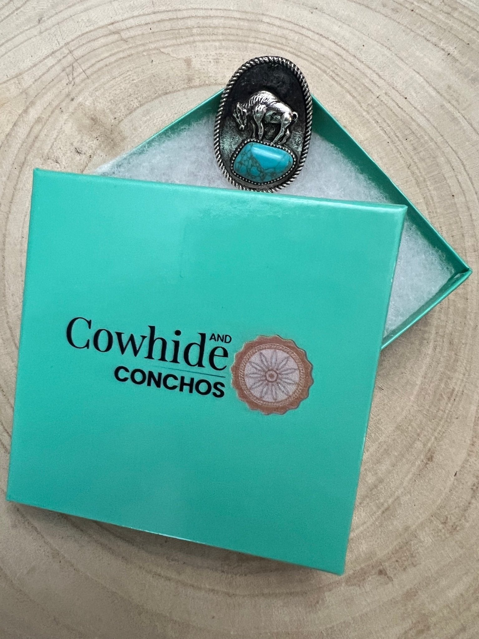 Western Faux Buffalo Coin & Faux Turquoise Nugget Adjustable Ring — Wild West Hand Statement - Rooted & Reckless Co.