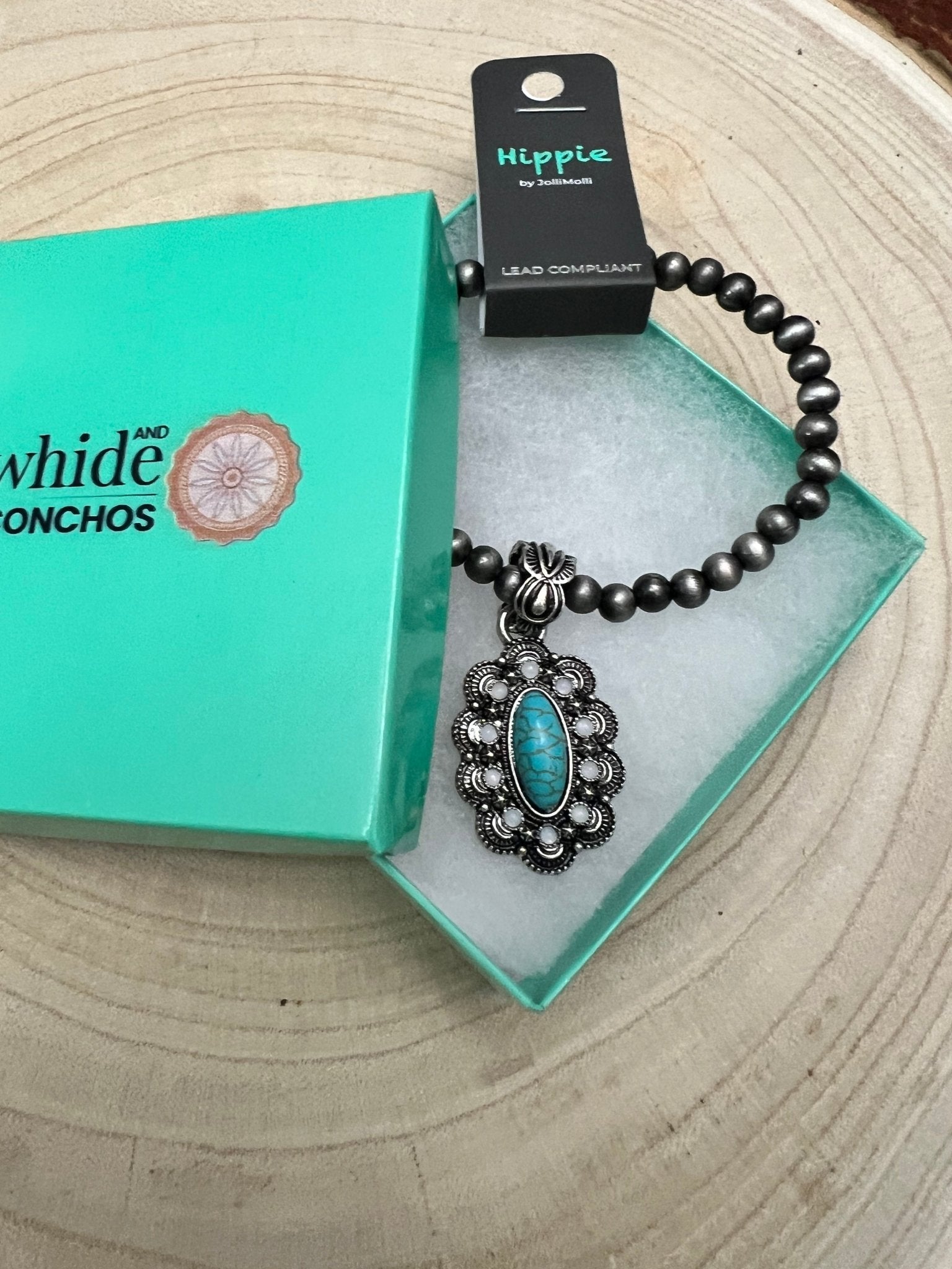 Western Faux Pearl, Concho & Faux Turquoise Stretch Bracelet - Rooted & Reckless Co.