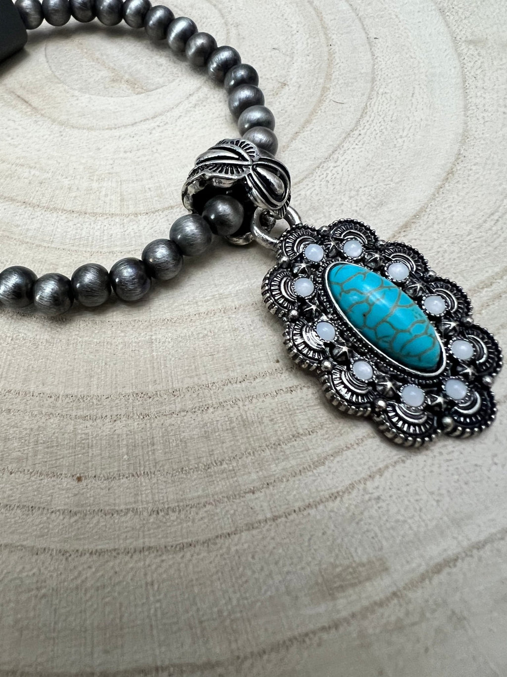 Western Faux Pearl, Concho & Faux Turquoise Stretch Bracelet - Rooted & Reckless Co.