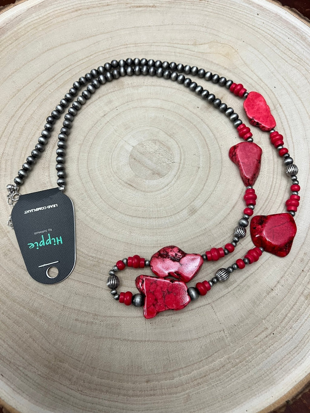 Western Faux Pearl Statement Necklace with Red Stone Centerpiece — 32 Inch Statement - Rooted & Reckless Co.