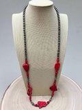 Western Faux Pearl Statement Necklace with Red Stone Centerpiece — 32 Inch Statement - Rooted & Reckless Co.