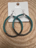 Western Faux Pearl & Turquoise Hoop Earrings with Disc Detail — 2½" Drop - Rooted & Reckless Co.