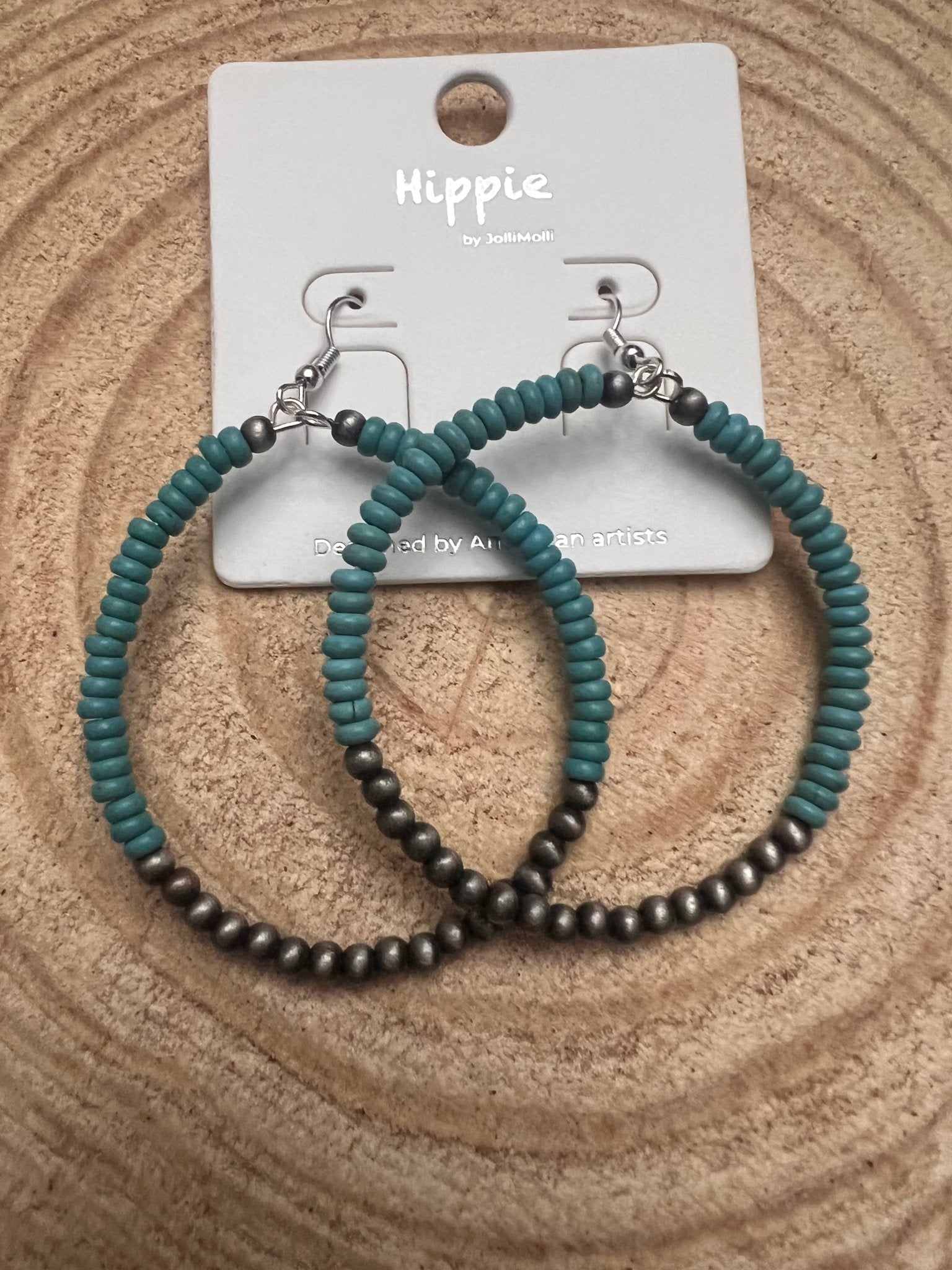 Western Faux Pearl & Turquoise Hoop Earrings with Disc Detail — 2½" Drop - Rooted & Reckless Co.