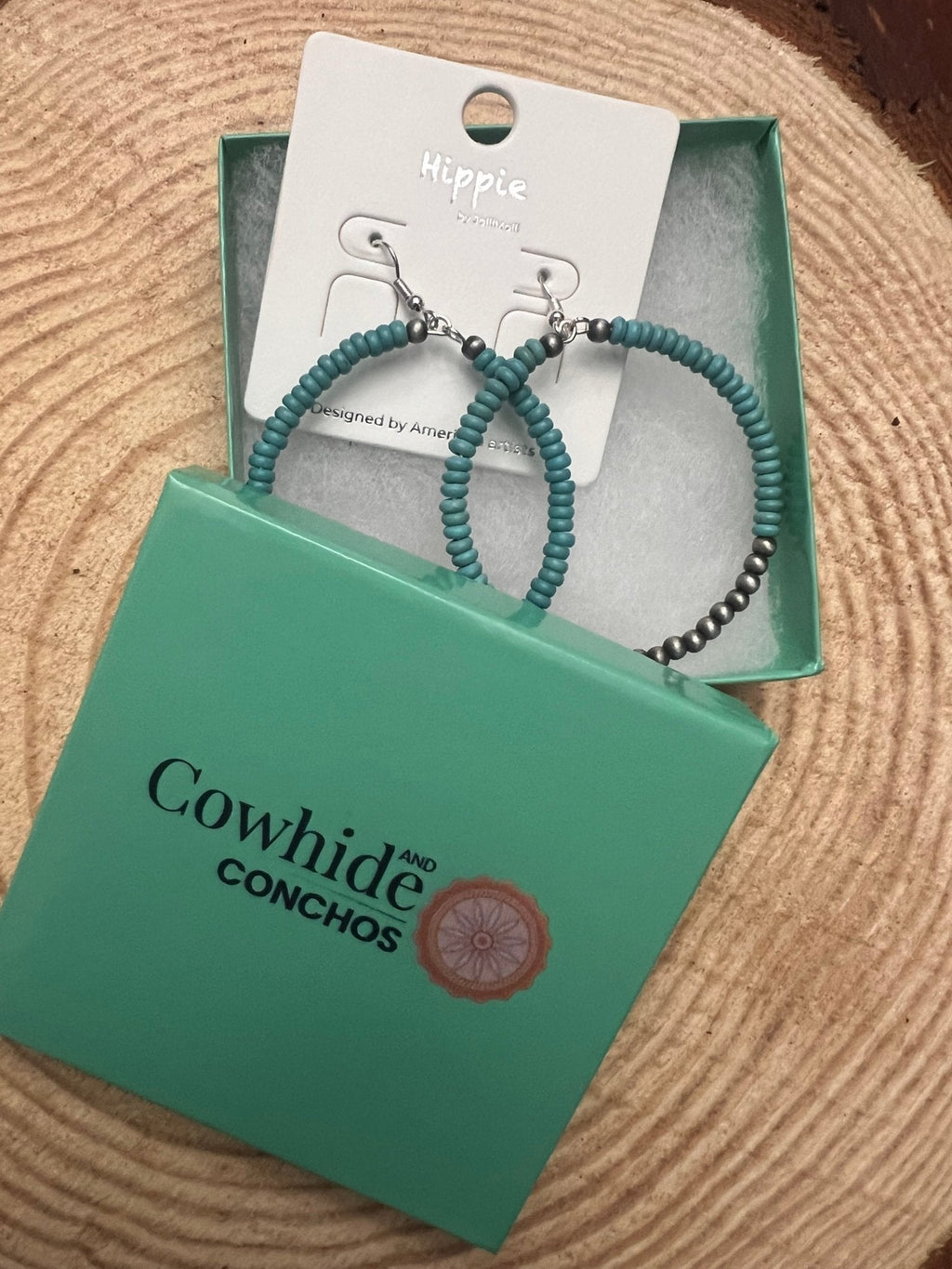 Western Faux Pearl & Turquoise Hoop Earrings with Disc Detail — 2½" Drop - Rooted & Reckless Co.
