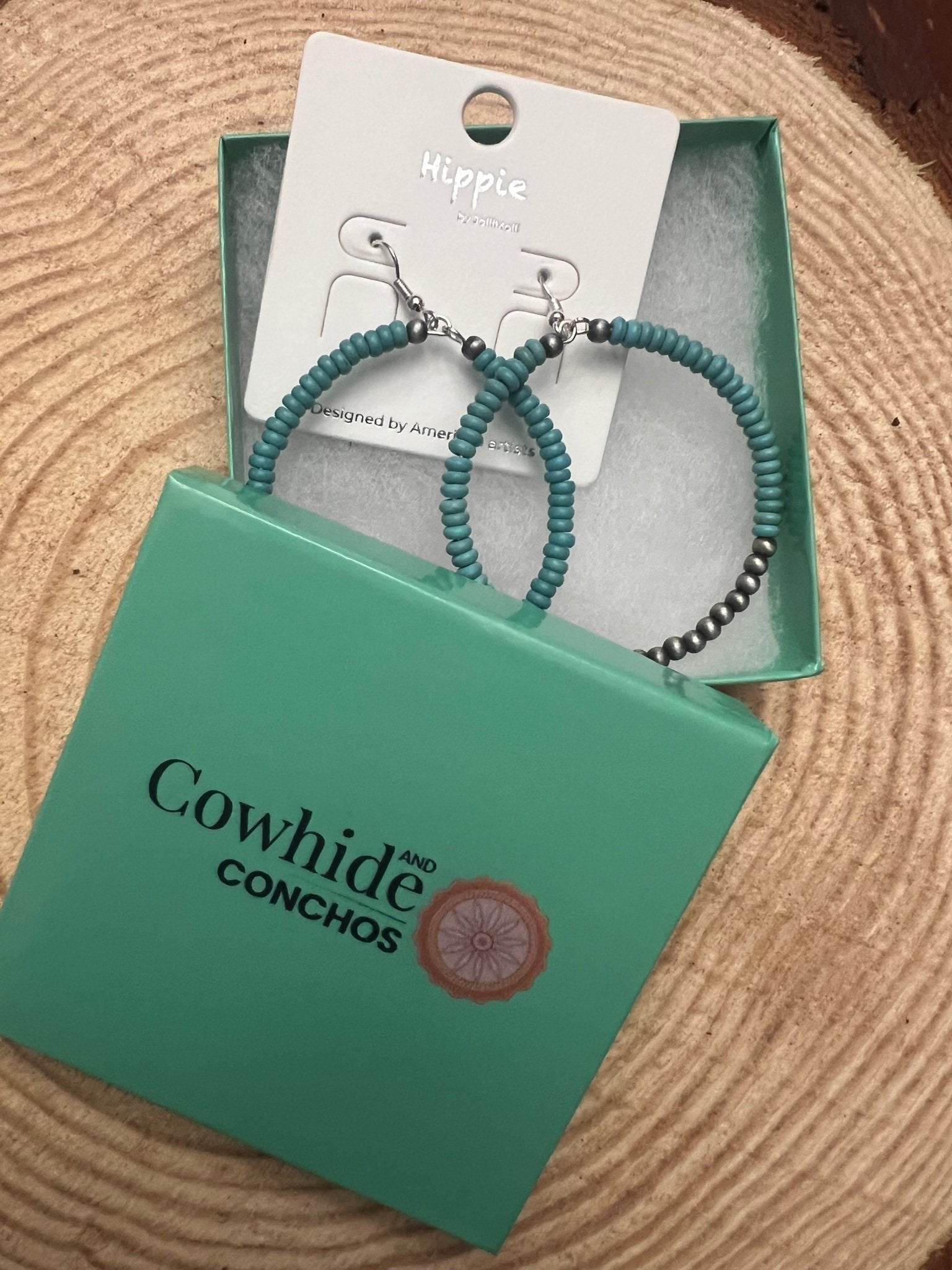 Western Faux Pearl & Turquoise Hoop Earrings with Disc Detail — 2½" Drop - Rooted & Reckless Co.
