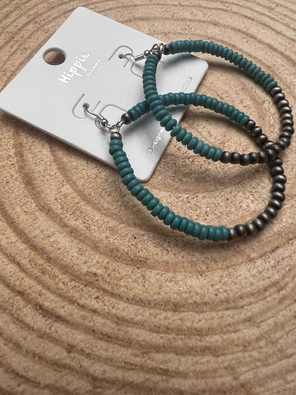 Western Faux Pearl & Turquoise Hoop Earrings with Disc Detail — 2½" Drop - Rooted & Reckless Co.
