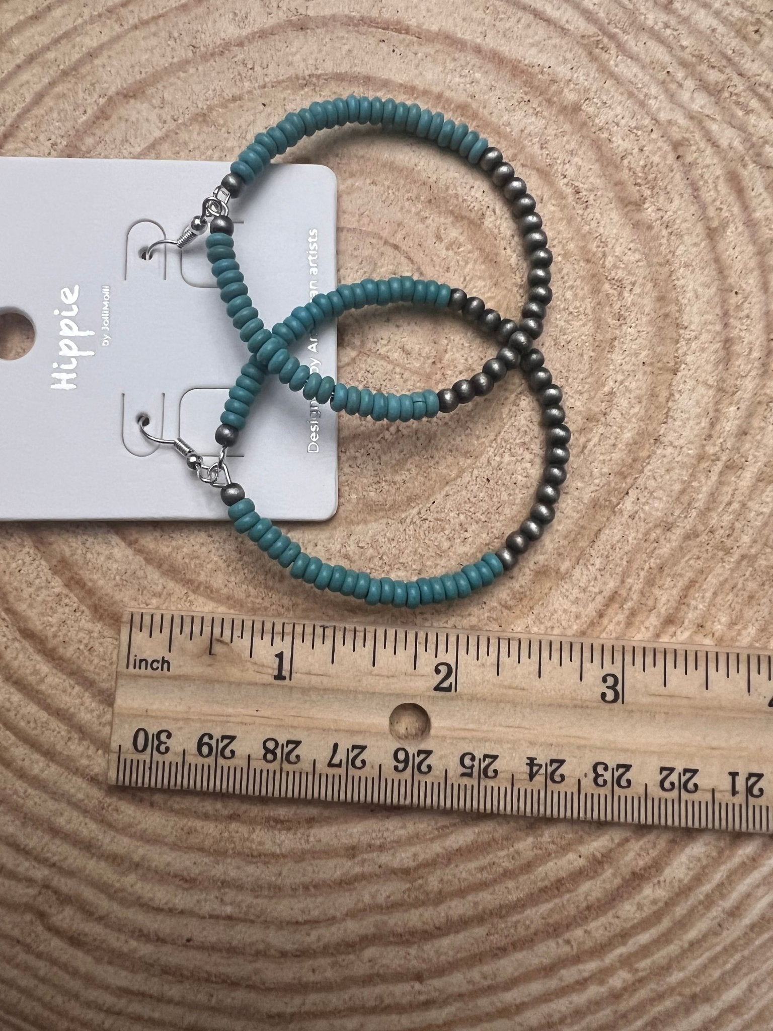 Western Faux Pearl & Turquoise Hoop Earrings with Disc Detail — 2½" Drop - Rooted & Reckless Co.