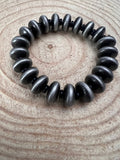 Western Faux Saucer Pearl Stretch Bracelet — with Black Stone Accents (6.5") - Rooted & Reckless Co.