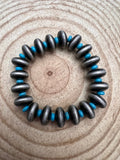 Western Faux Saucer Pearl Stretch Bracelet — with Faux Turquoise Accents (6.5") - Rooted & Reckless Co.