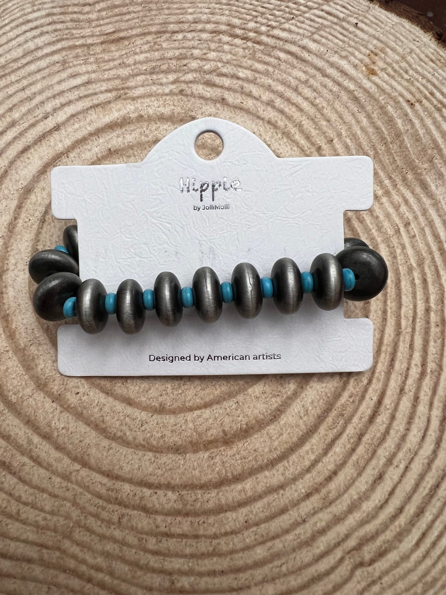Western Faux Saucer Pearl Stretch Bracelet — with Faux Turquoise Accents (6.5") - Rooted & Reckless Co.