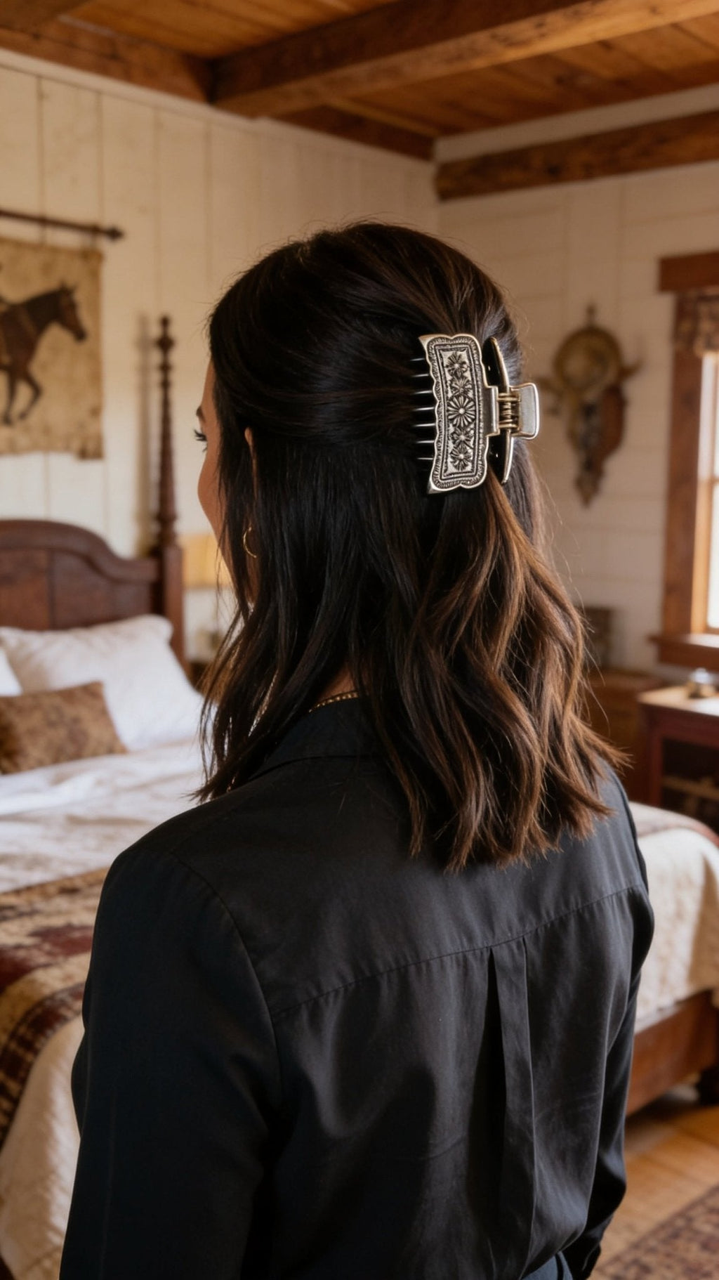 Western Faux Silver Claw Clip — Large 4.5" Polished Hair Statement - Rooted & Reckless Co.
