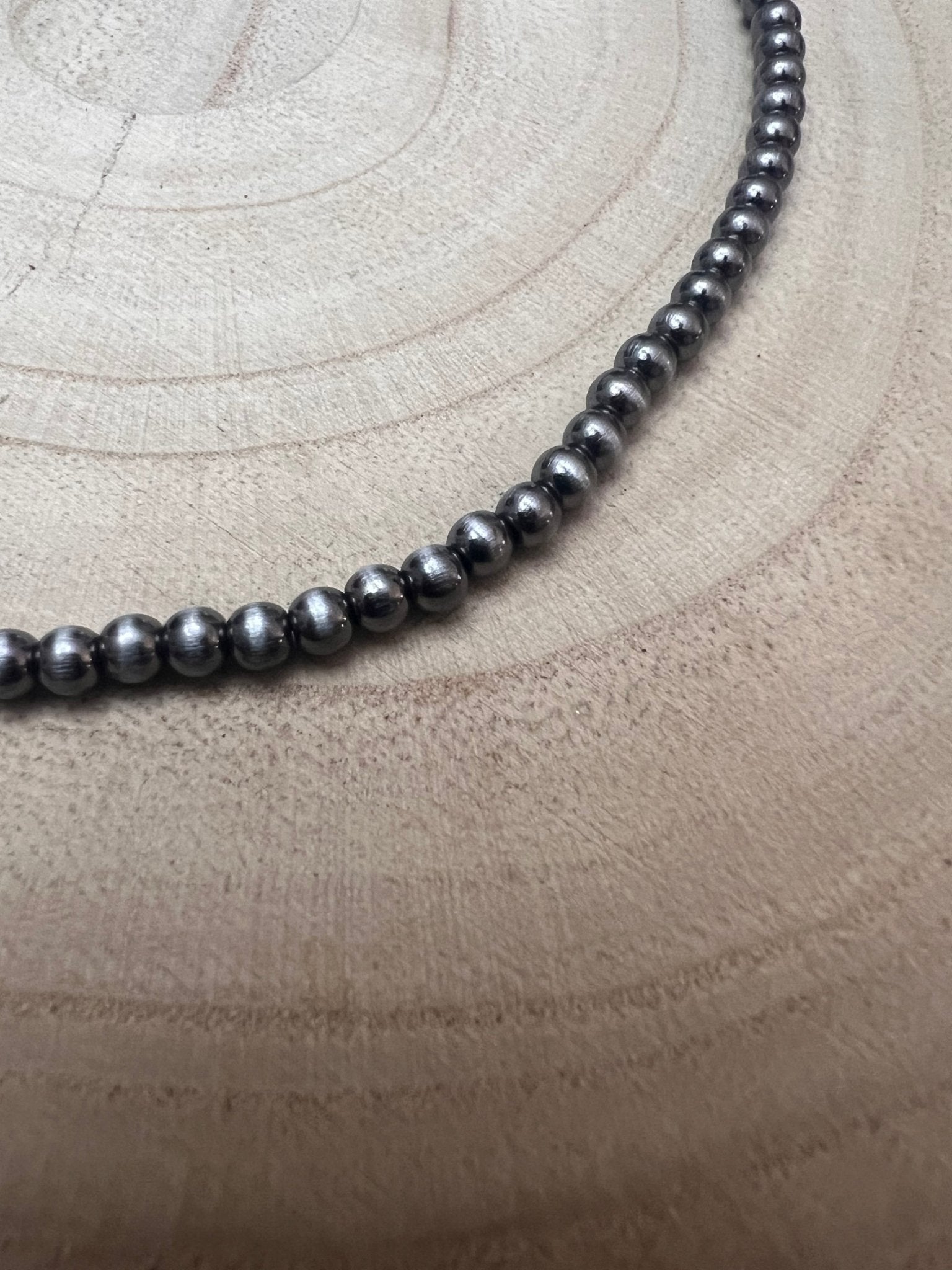 Western Faux Silver Pearl Choker — 4mm Navajo-Style Bead Necklace (12 Inch + Extender) - Rooted & Reckless Co.