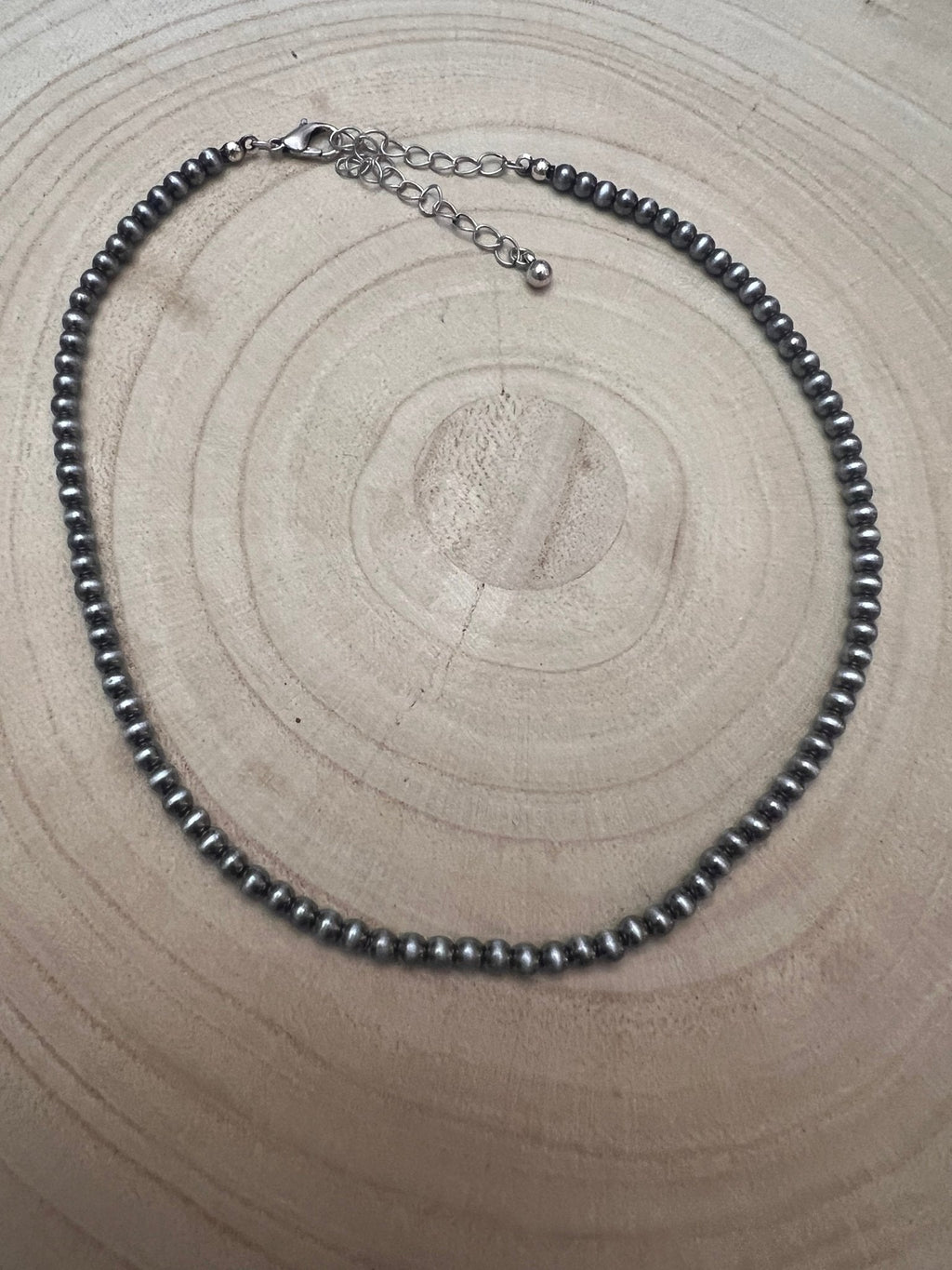 Western Faux Silver Pearl Choker — 4mm Navajo-Style Bead Necklace (12 Inch + Extender) - Rooted & Reckless Co.
