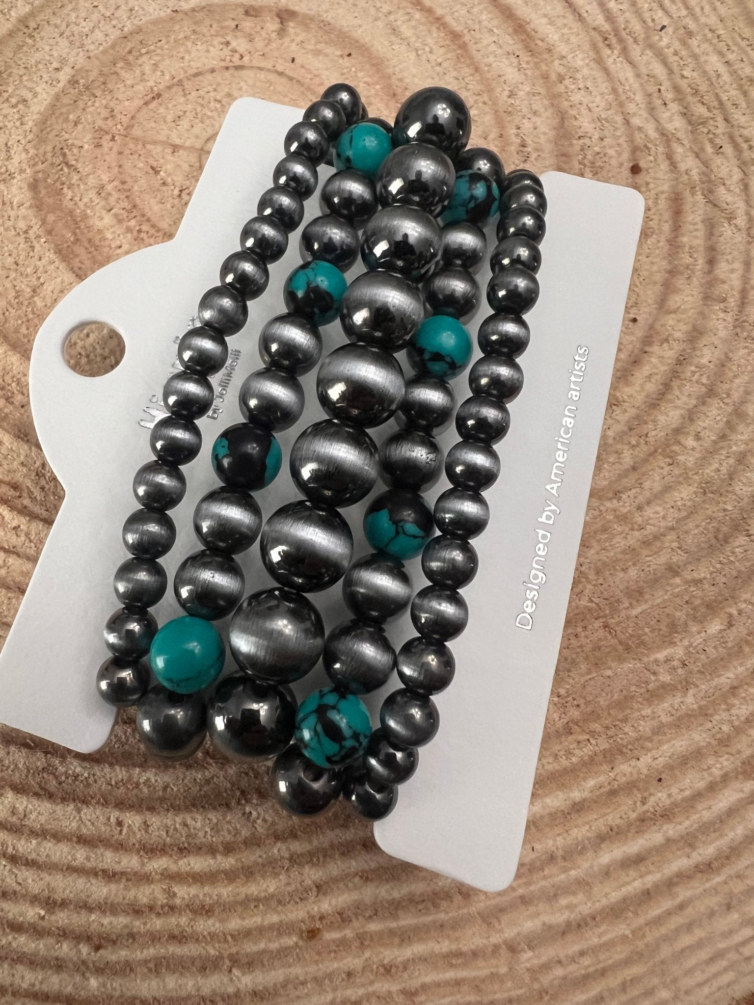 Western Faux Sterling Pearl & Multi-Color Turquoise Stretch Bracelet Set — 5-Piece Stack - Rooted & Reckless Co.