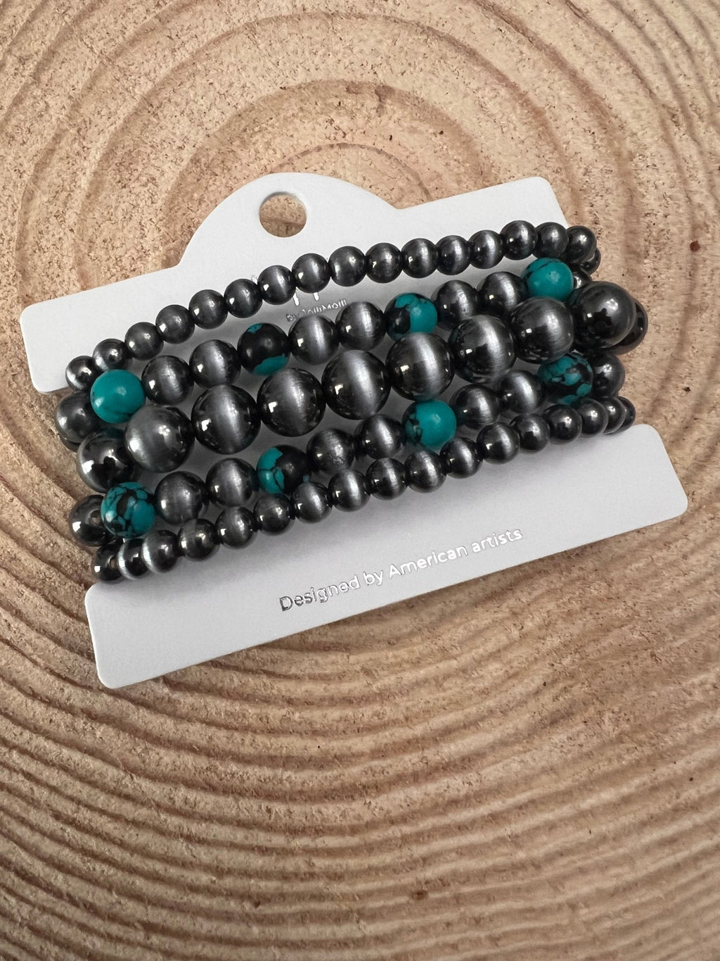 Western Faux Sterling Pearl & Multi-Color Turquoise Stretch Bracelet Set — 5-Piece Stack - Rooted & Reckless Co.