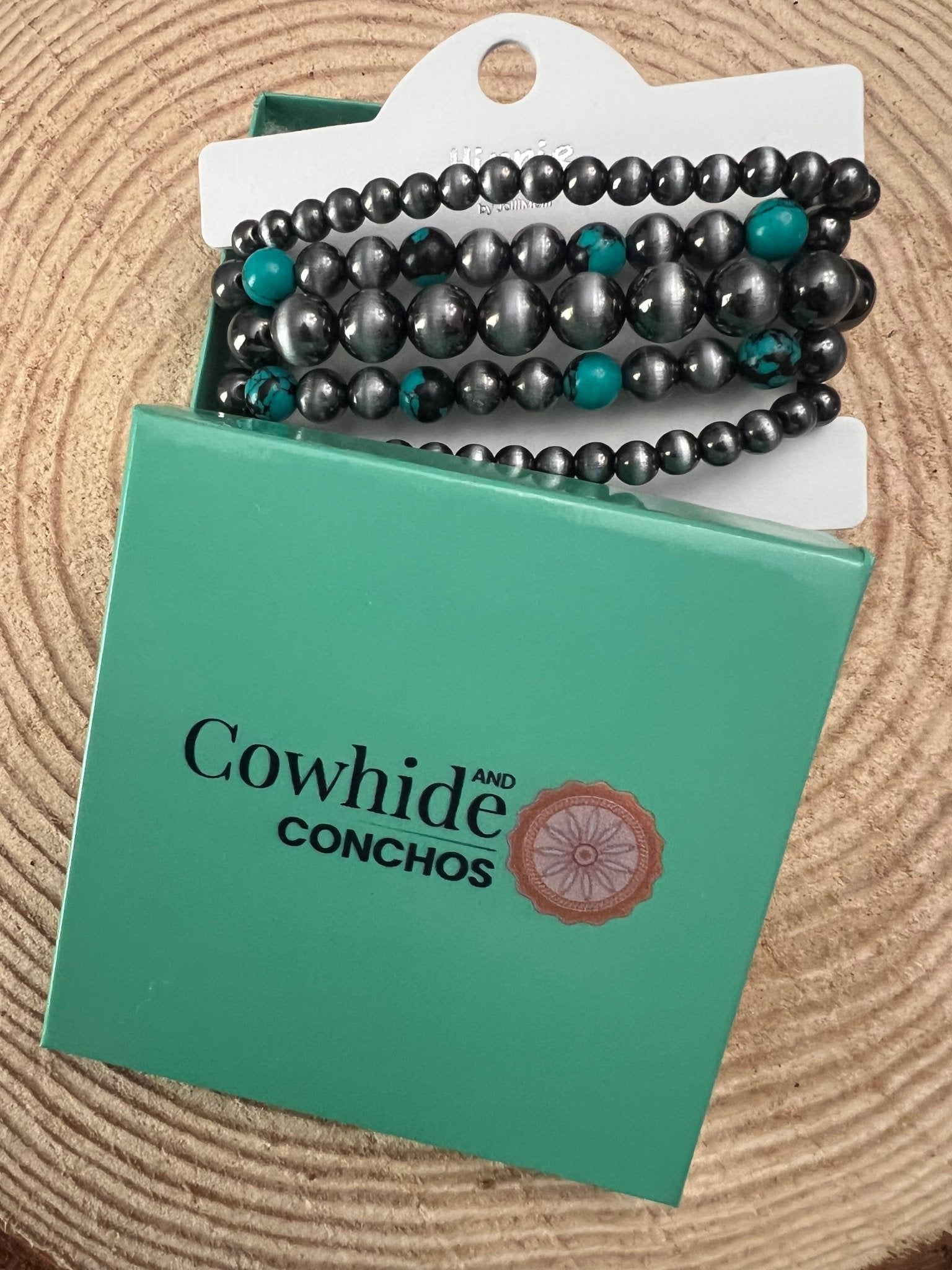 Western Faux Sterling Pearl & Multi-Color Turquoise Stretch Bracelet Set — 5-Piece Stack - Rooted & Reckless Co.