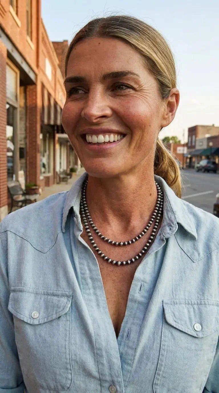 Western Faux Sterling Pearl Necklace Set — 18" & 22" Graduated Bead Duo (5/6/8mm) - Rooted & Reckless Co.