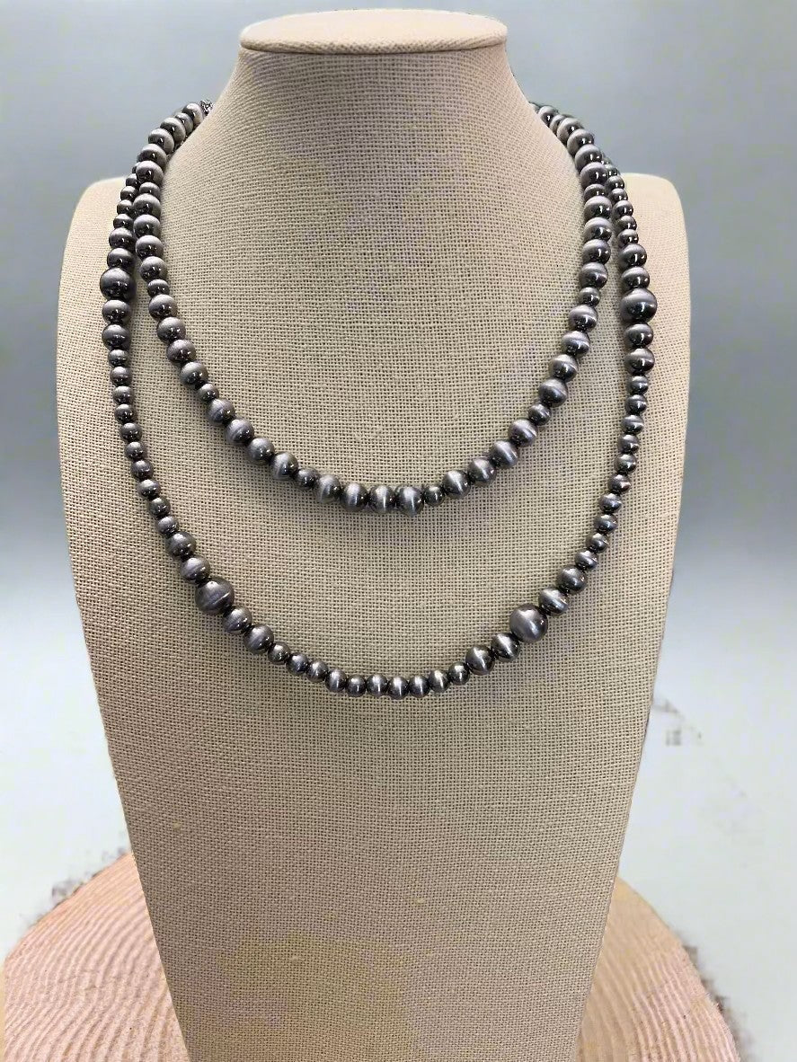 Western Faux Sterling Pearl Necklace Set — 18" & 22" Graduated Bead Duo (5/6/8mm) - Rooted & Reckless Co.