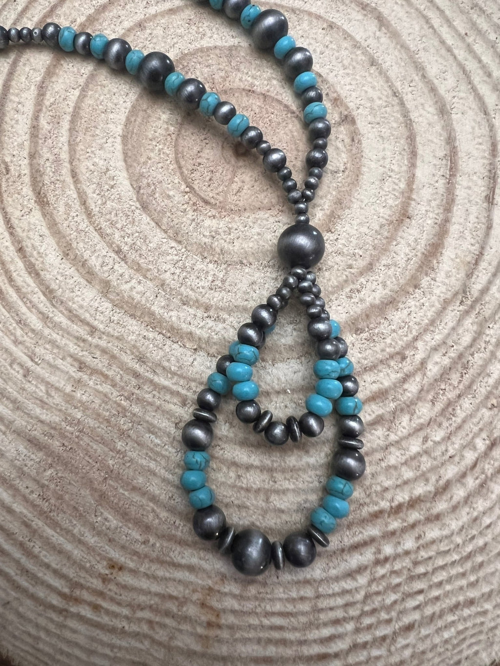 Western Faux Sterling Pearl Teardrop Pendant Necklace with Faux Turquoise — 21 Inch with Extender - Rooted & Reckless Co.
