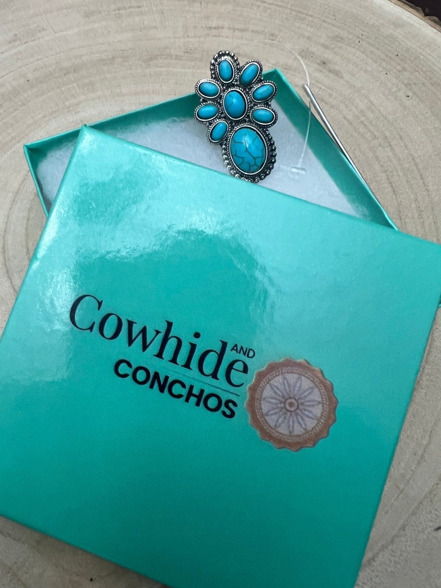 Western Faux Turquoise Cluster Adjustable Cuff Ring — Statement Size - Rooted & Reckless Co.