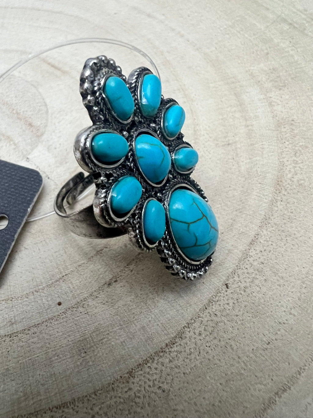 Western Faux Turquoise Cluster Adjustable Cuff Ring — Statement Size - Rooted & Reckless Co.