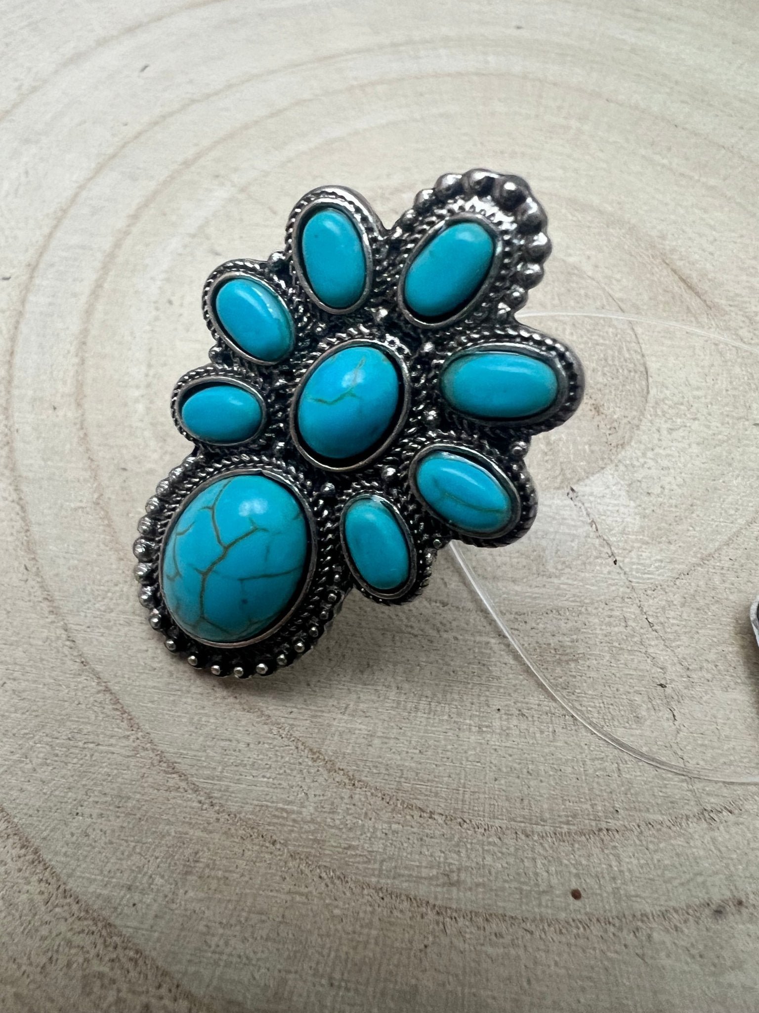 Western Faux Turquoise Cluster Adjustable Cuff Ring — Statement Size - Rooted & Reckless Co.