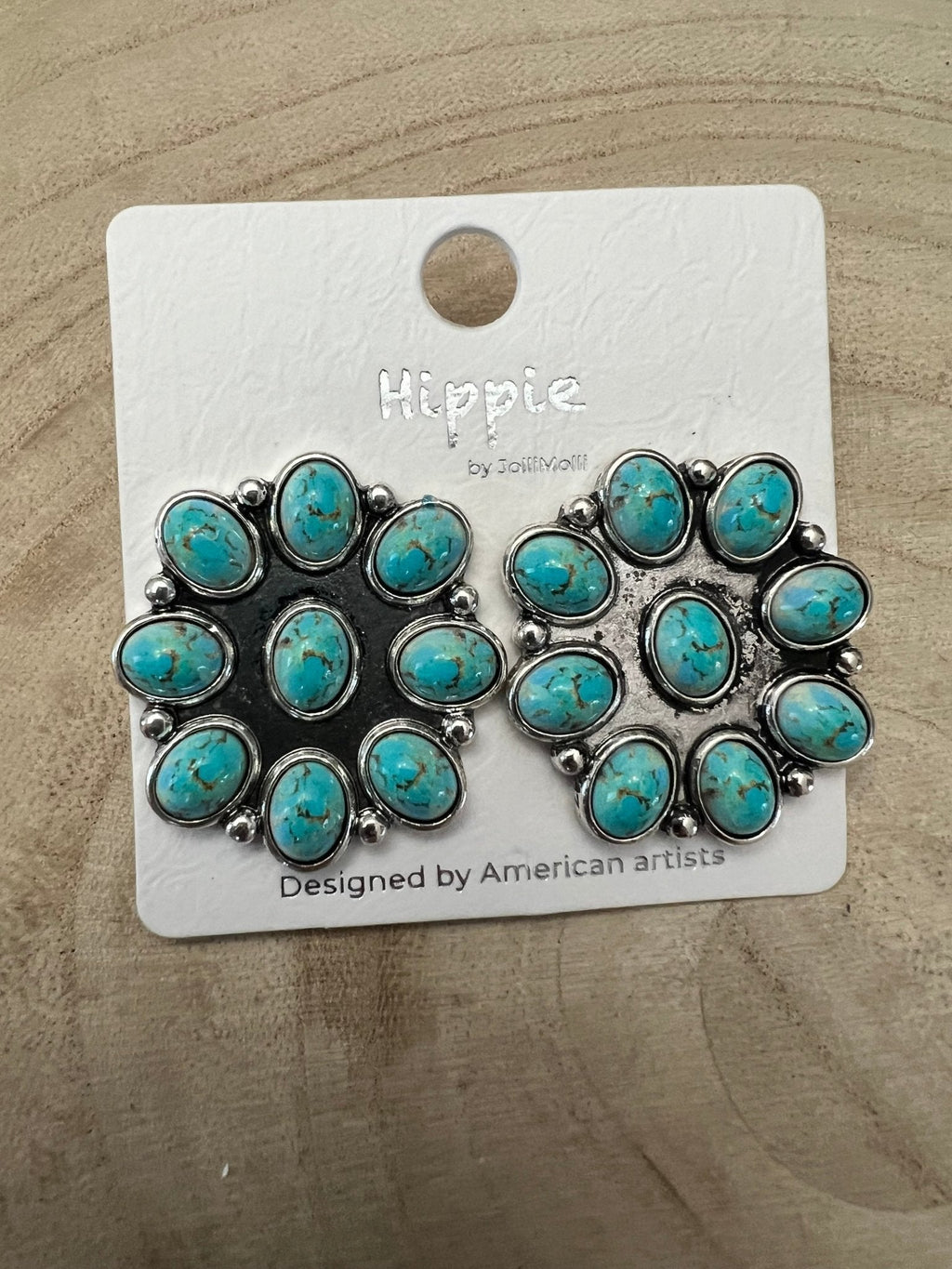 Western Faux Turquoise Cluster Earrings — Oxidized Silver 1" Statement - Rooted & Reckless Co.