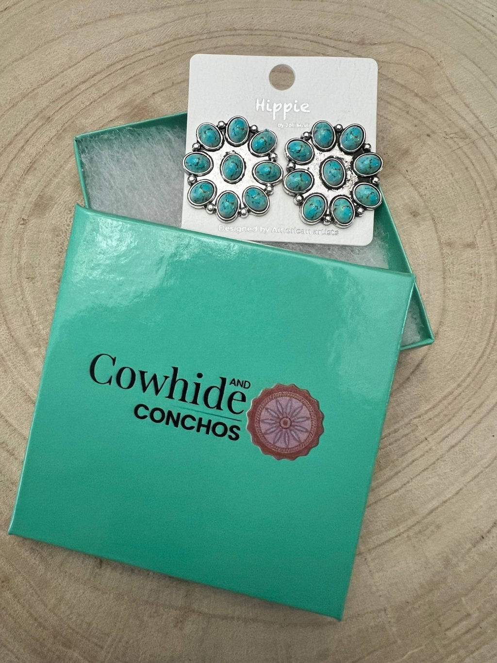 Western Faux Turquoise Cluster Earrings — Oxidized Silver 1" Statement - Rooted & Reckless Co.