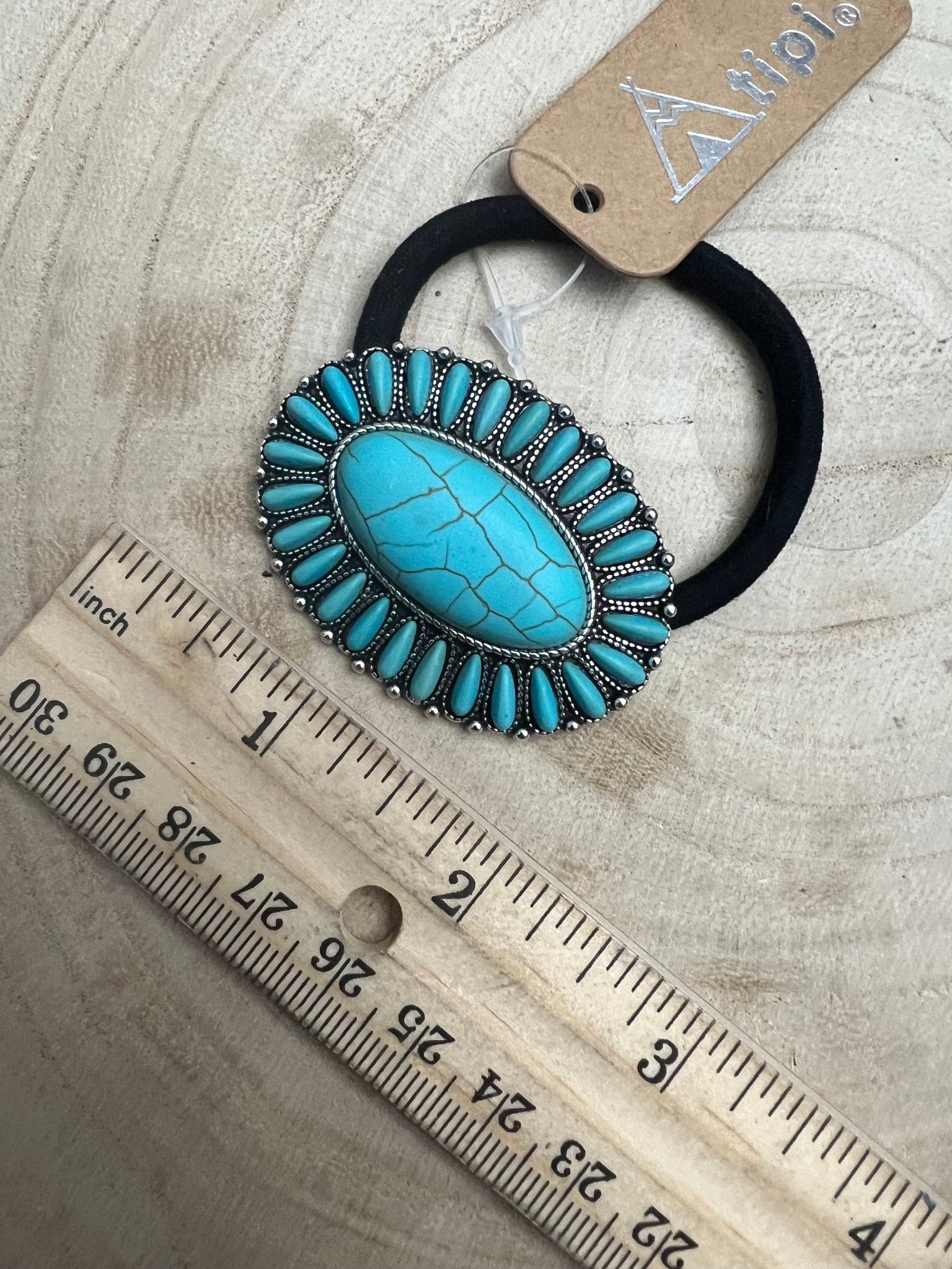 Western Faux Turquoise Cluster Hair Tie — 2.5" Southwestern Hair Statement - Rooted & Reckless Co.