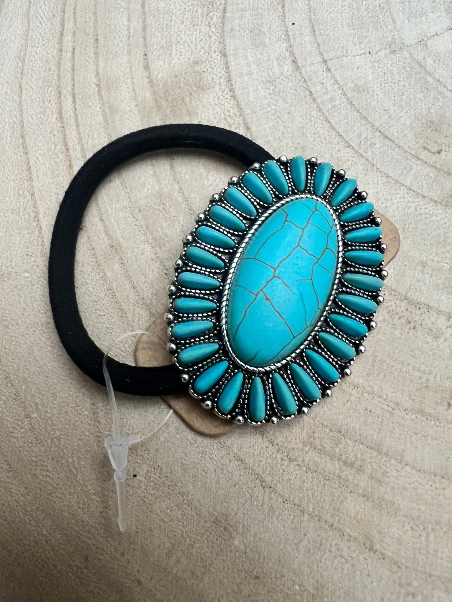 Western Faux Turquoise Cluster Hair Tie — 2.5" Southwestern Hair Statement - Rooted & Reckless Co.