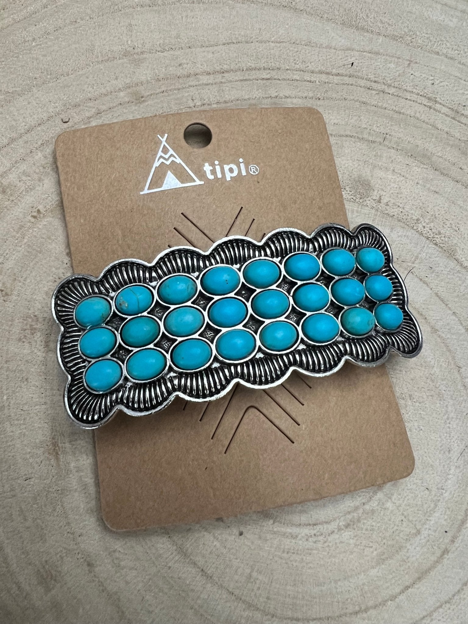 Western Faux Turquoise Cluster Metal Hair Barrette — 3" Old West Hair Statement - Rooted & Reckless Co.