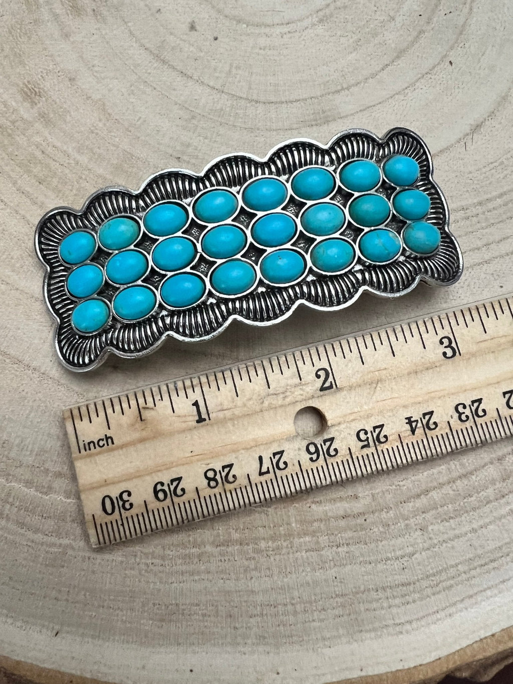Western Faux Turquoise Cluster Metal Hair Barrette — 3" Old West Hair Statement - Rooted & Reckless Co.