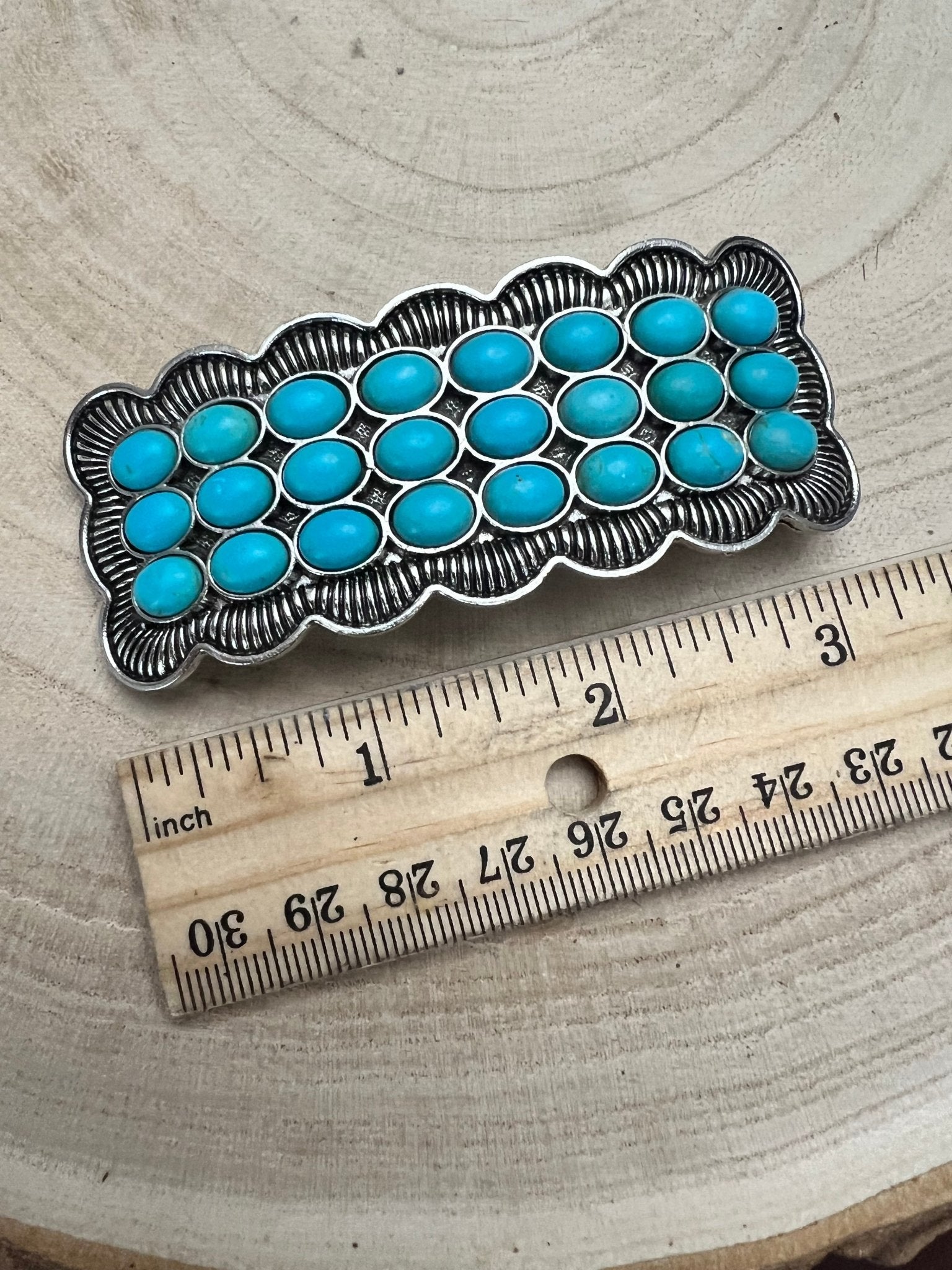 Western Faux Turquoise Cluster Metal Hair Barrette — 3" Old West Hair Statement - Rooted & Reckless Co.