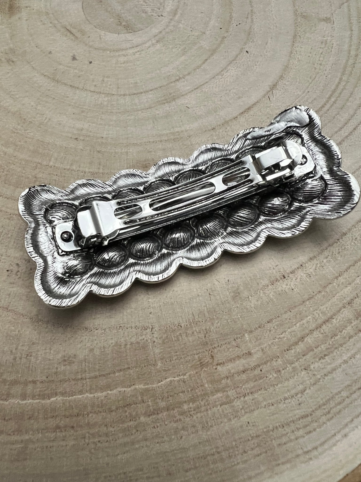 Western Faux Turquoise Cluster Metal Hair Barrette — 3" Old West Hair Statement - Rooted & Reckless Co.