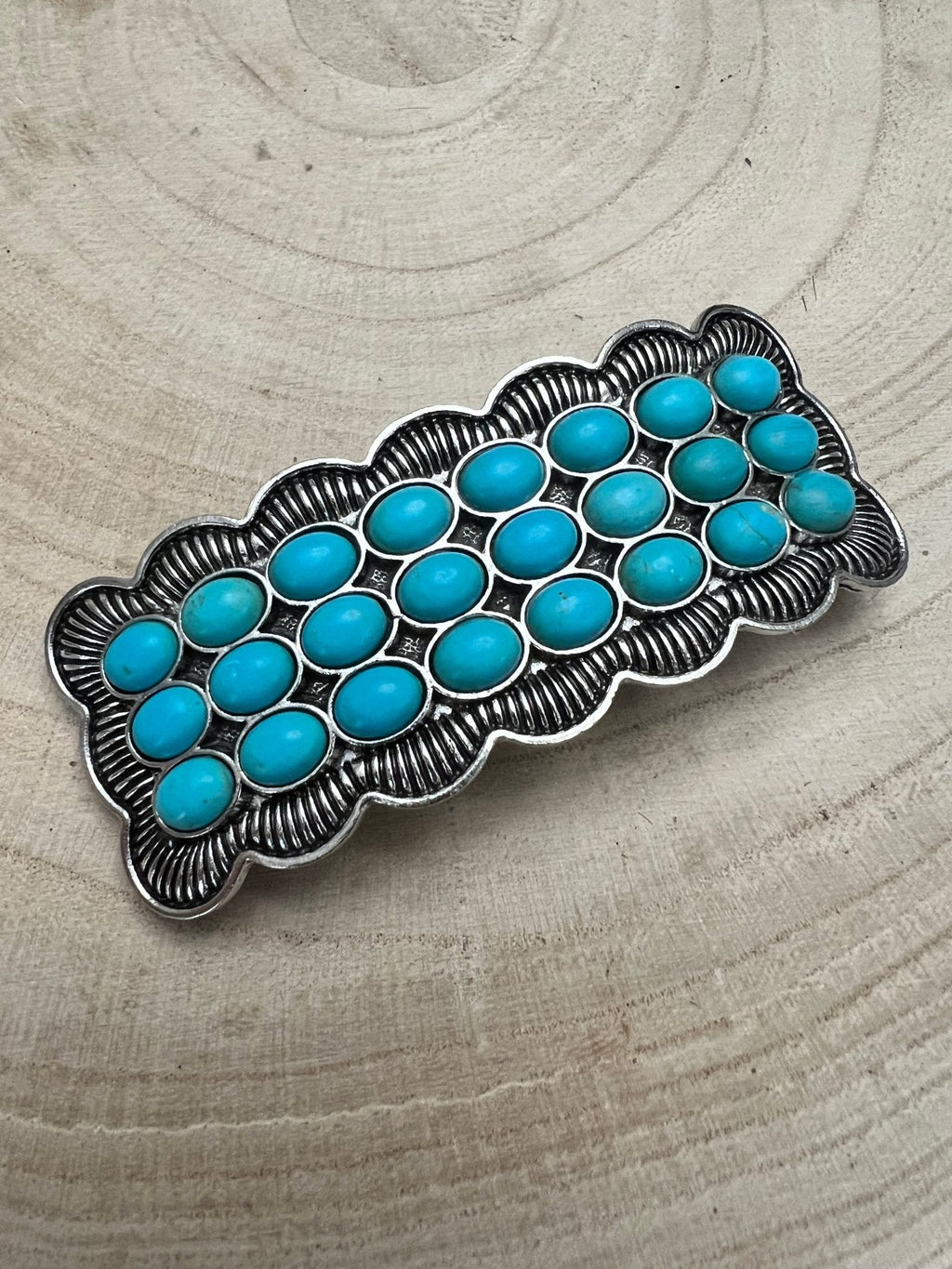 Western Faux Turquoise Cluster Metal Hair Barrette — 3" Old West Hair Statement - Rooted & Reckless Co.