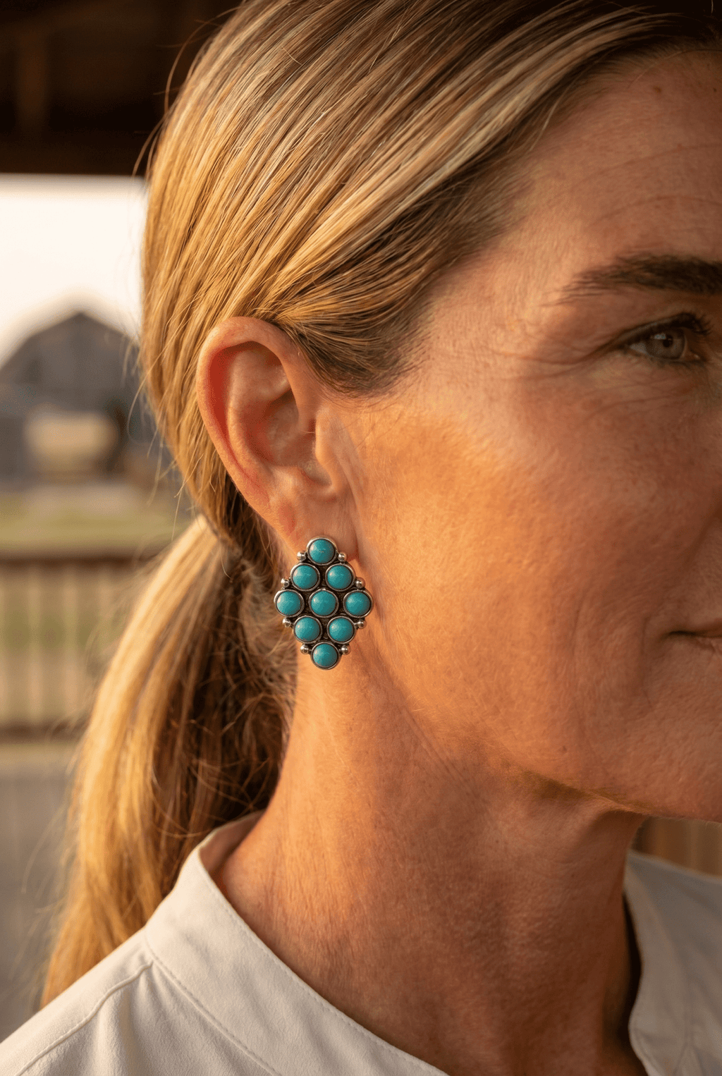 Western Faux Turquoise Cluster Post Earrings — Petite 1" Drop - Rooted & Reckless Co.