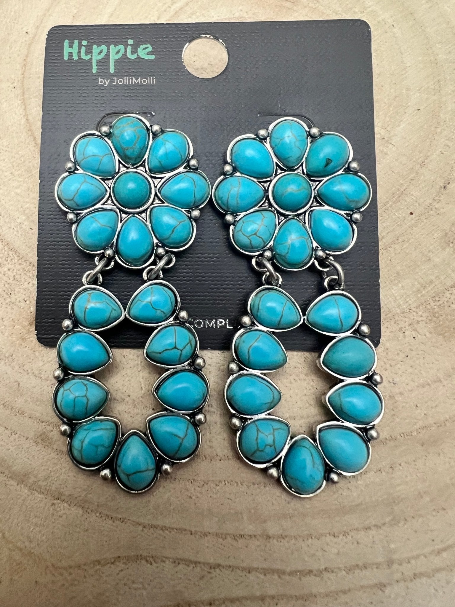 Western Faux Turquoise Cluster Post Earrings — Statement 2¼" Drop - Rooted & Reckless Co.