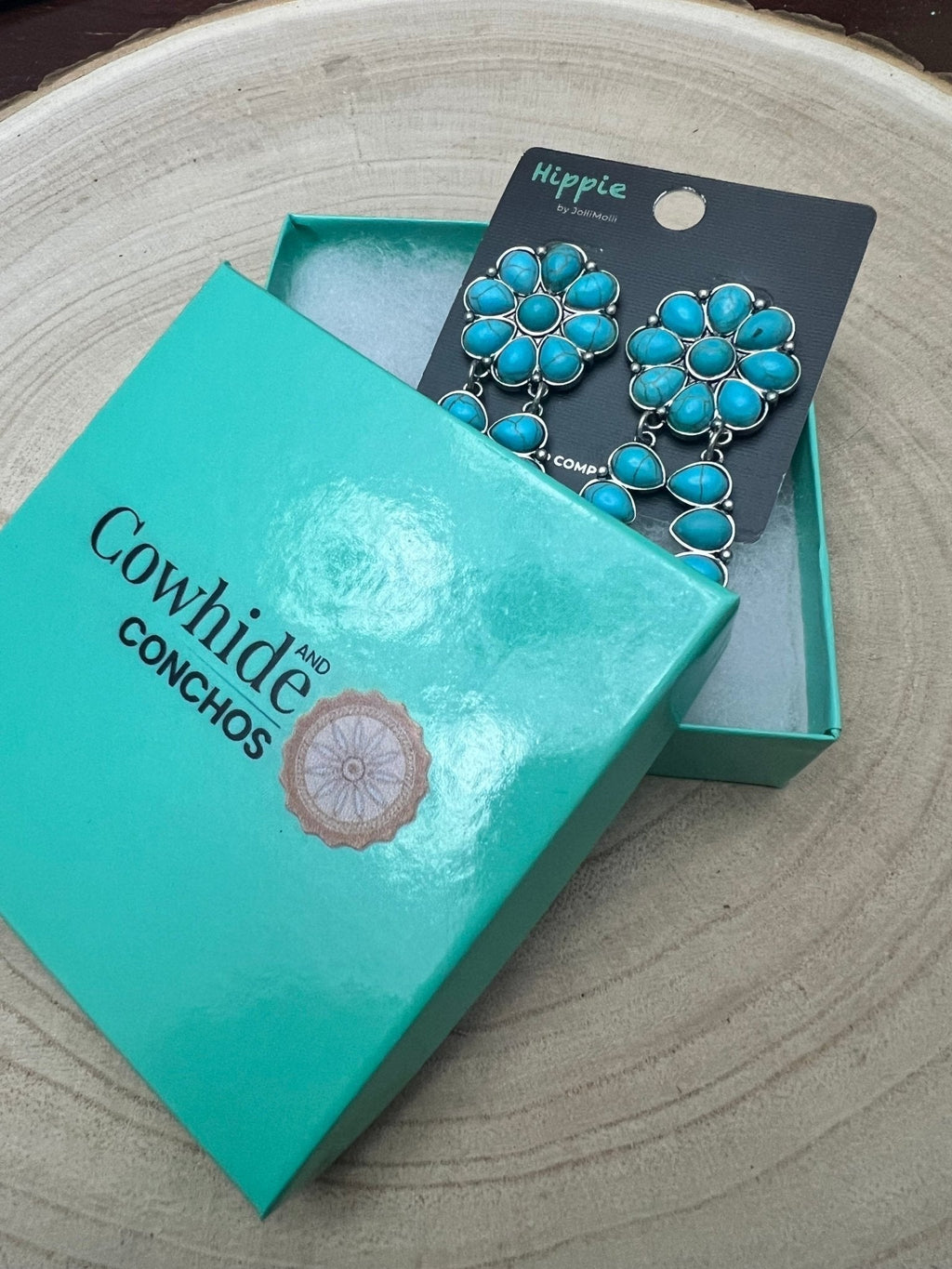 Western Faux Turquoise Cluster Post Earrings — Statement 2¼" Drop - Rooted & Reckless Co.