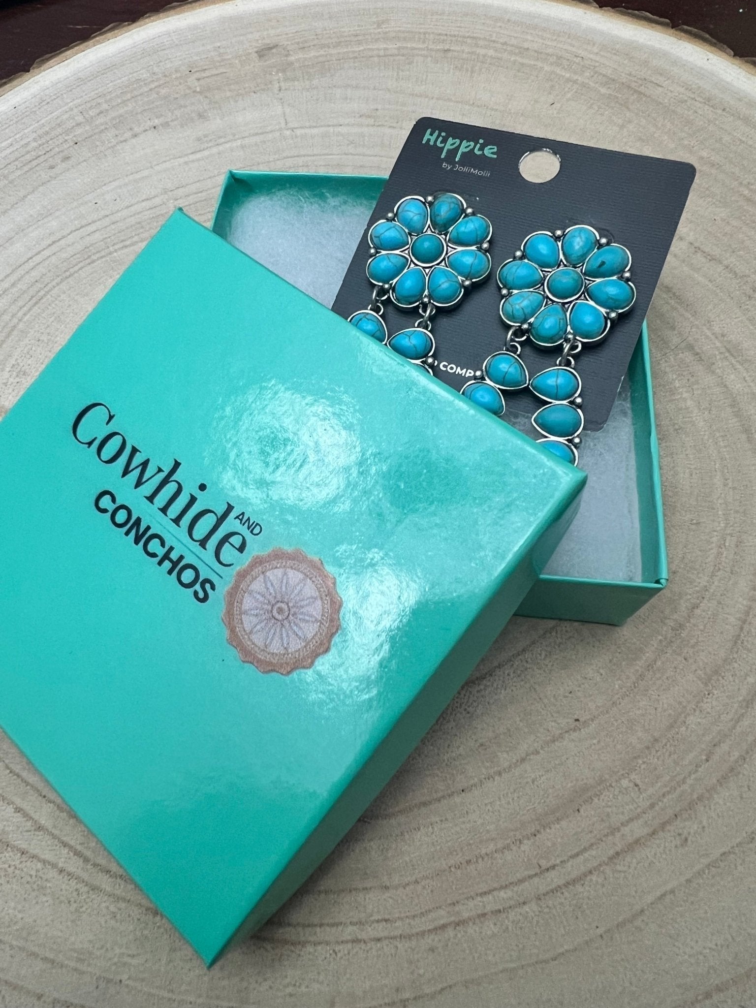 Western Faux Turquoise Cluster Post Earrings — Statement 2¼" Drop - Rooted & Reckless Co.