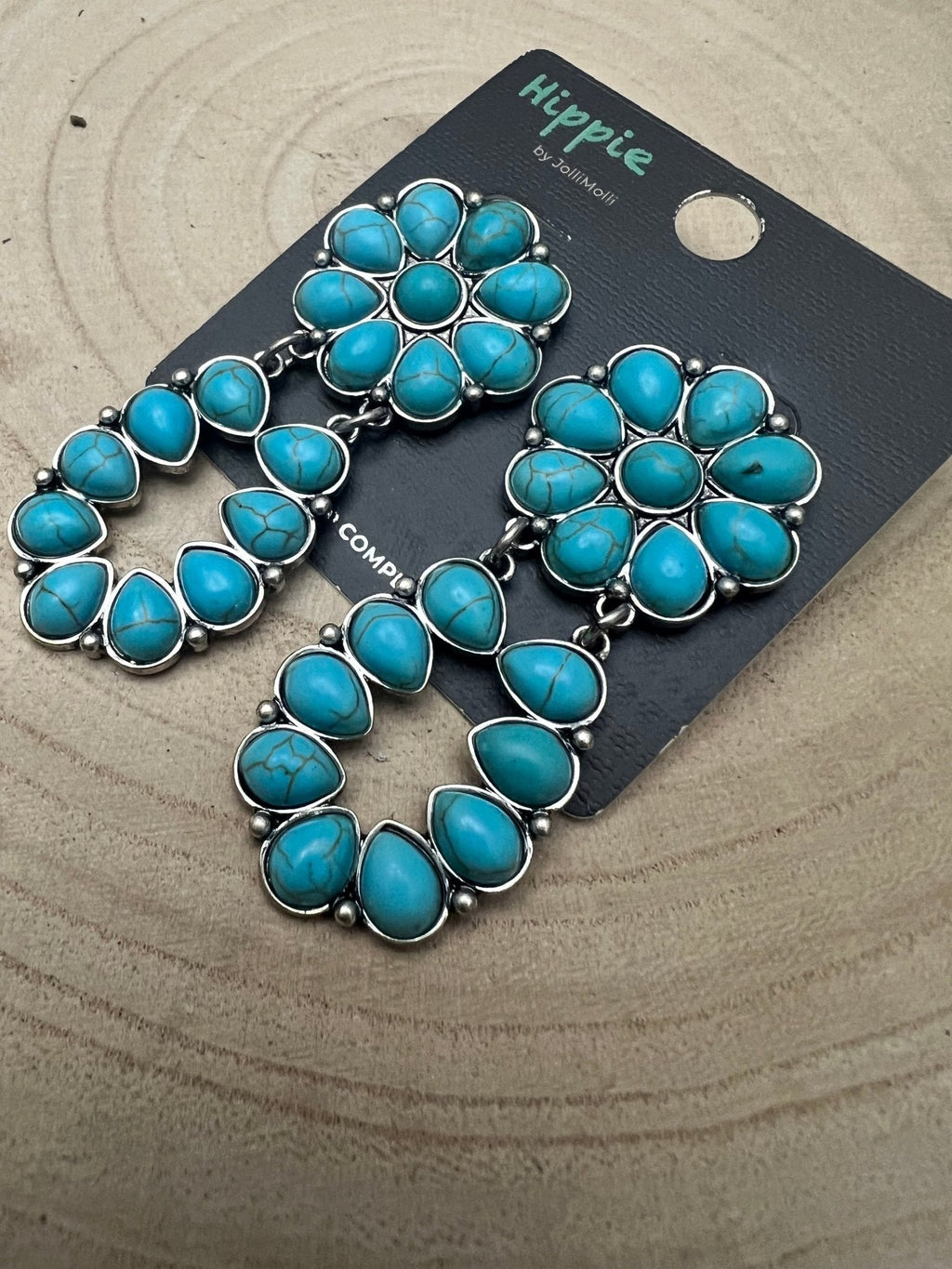 Western Faux Turquoise Cluster Post Earrings — Statement 2¼" Drop - Rooted & Reckless Co.