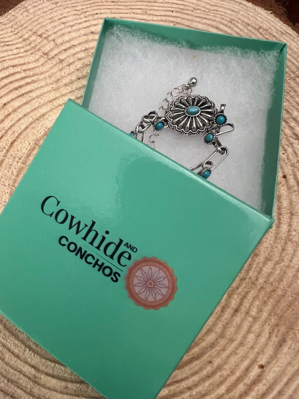 Western Faux Turquoise Concho Chain Bracelet — with 3-Inch Extender - Rooted & Reckless Co.