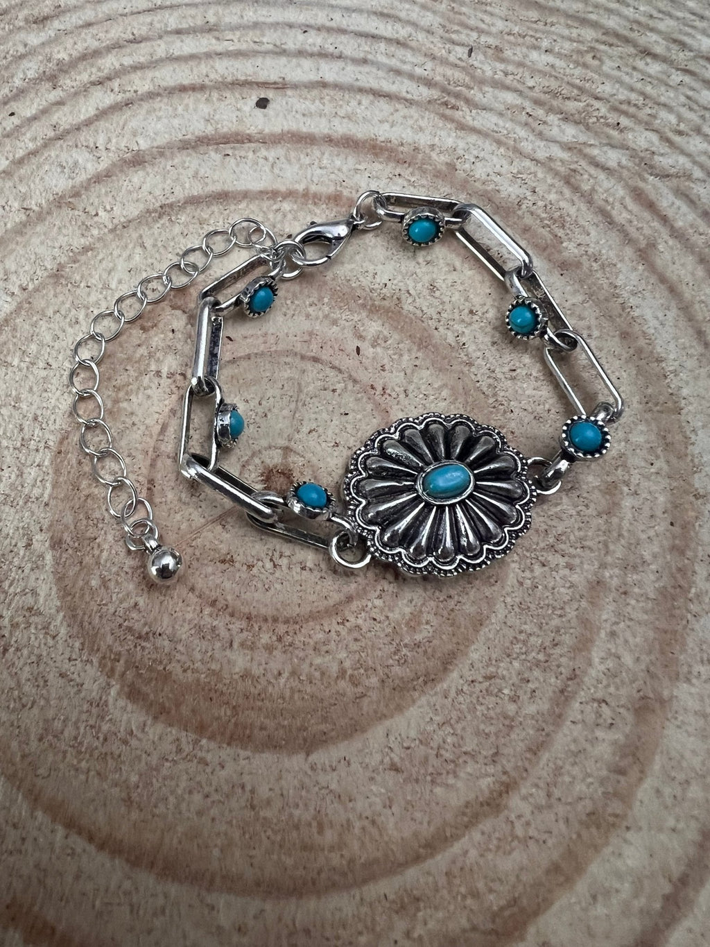 Western Faux Turquoise Concho Chain Bracelet — with 3-Inch Extender - Rooted & Reckless Co.