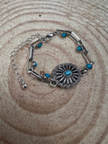 Western Faux Turquoise Concho Chain Bracelet — with 3-Inch Extender - Rooted & Reckless Co.