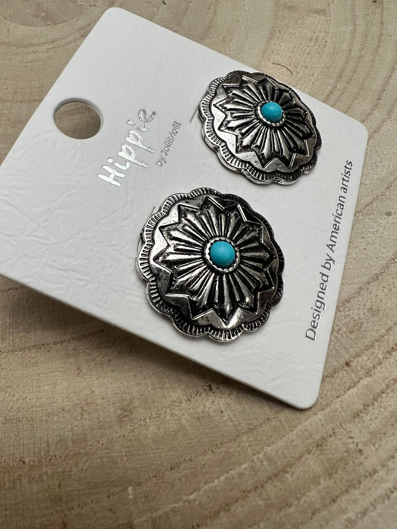 Western Faux Turquoise Concho Post Earrings — Petite 3/4" Drop - Rooted & Reckless Co.