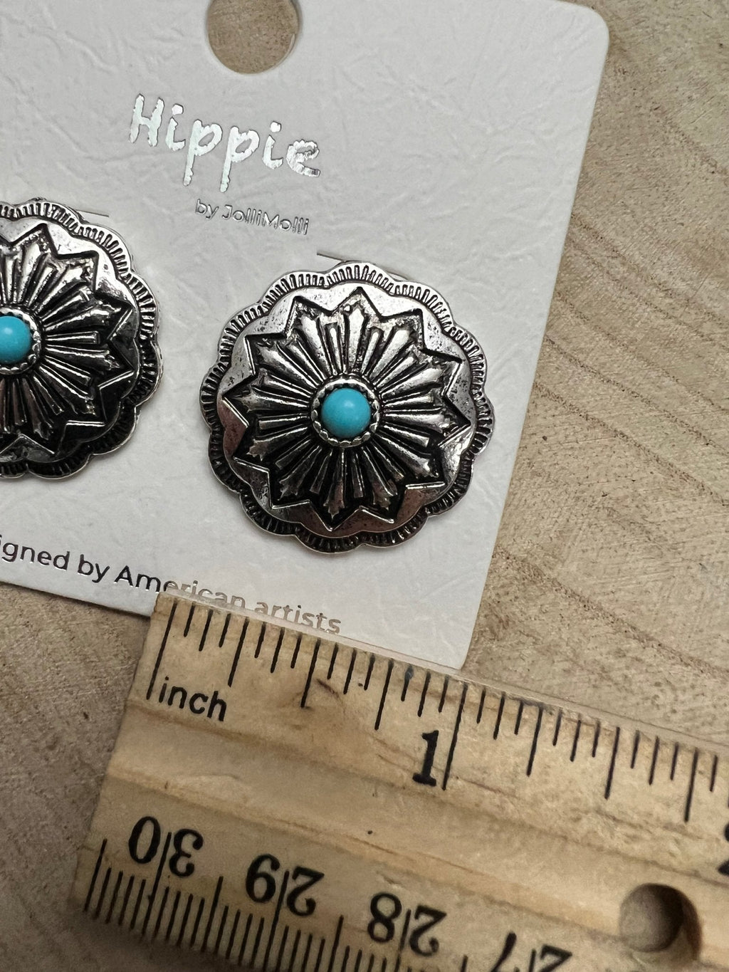 Western Faux Turquoise Concho Post Earrings — Petite 3/4" Drop - Rooted & Reckless Co.