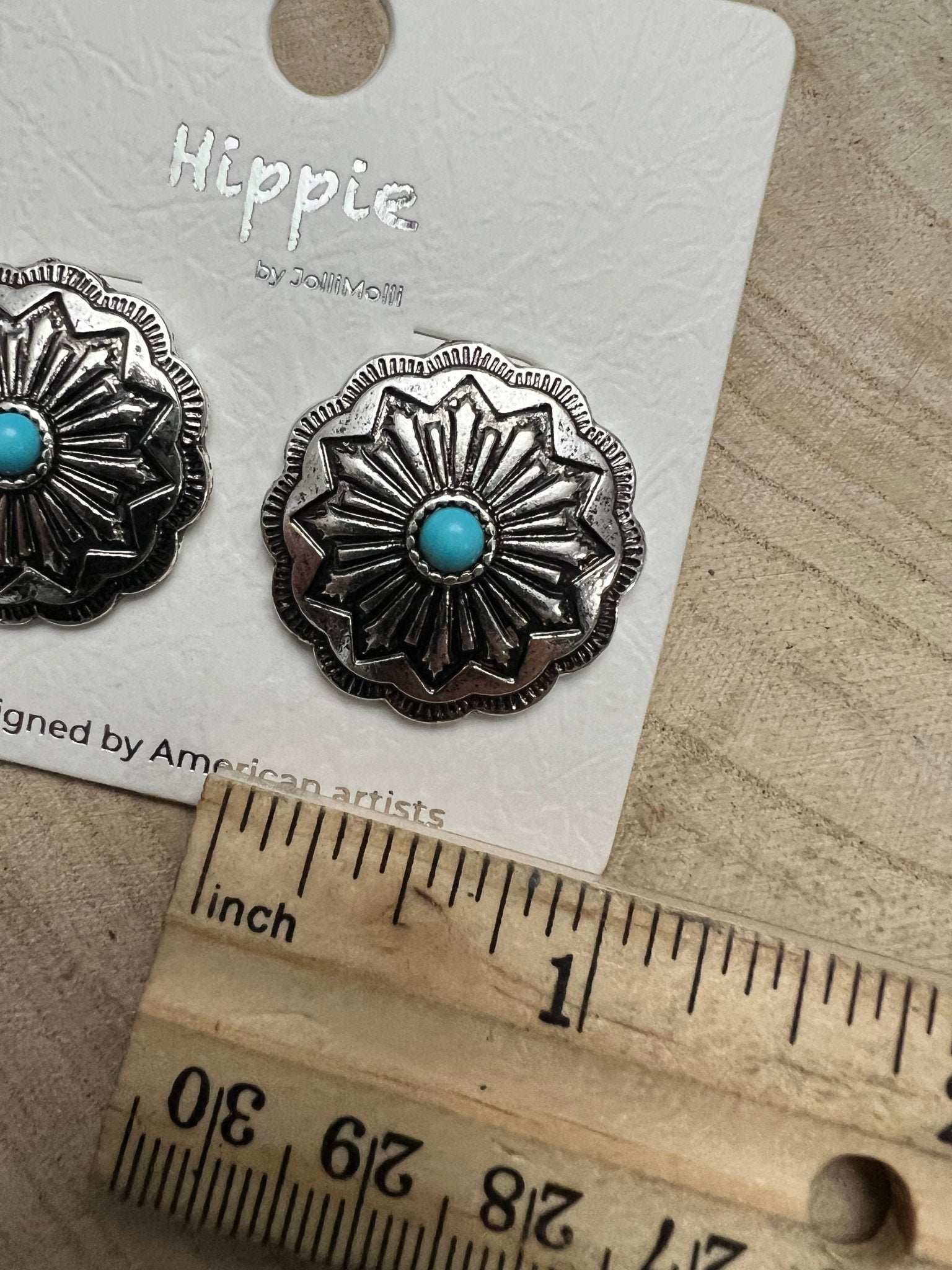 Western Faux Turquoise Concho Post Earrings — Petite 3/4" Drop - Rooted & Reckless Co.