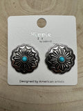 Western Faux Turquoise Concho Post Earrings — Petite 3/4" Drop - Rooted & Reckless Co.