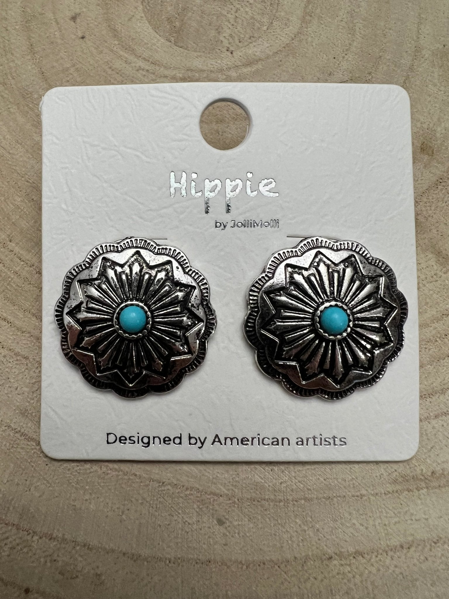 Western Faux Turquoise Concho Post Earrings — Petite 3/4" Drop - Rooted & Reckless Co.