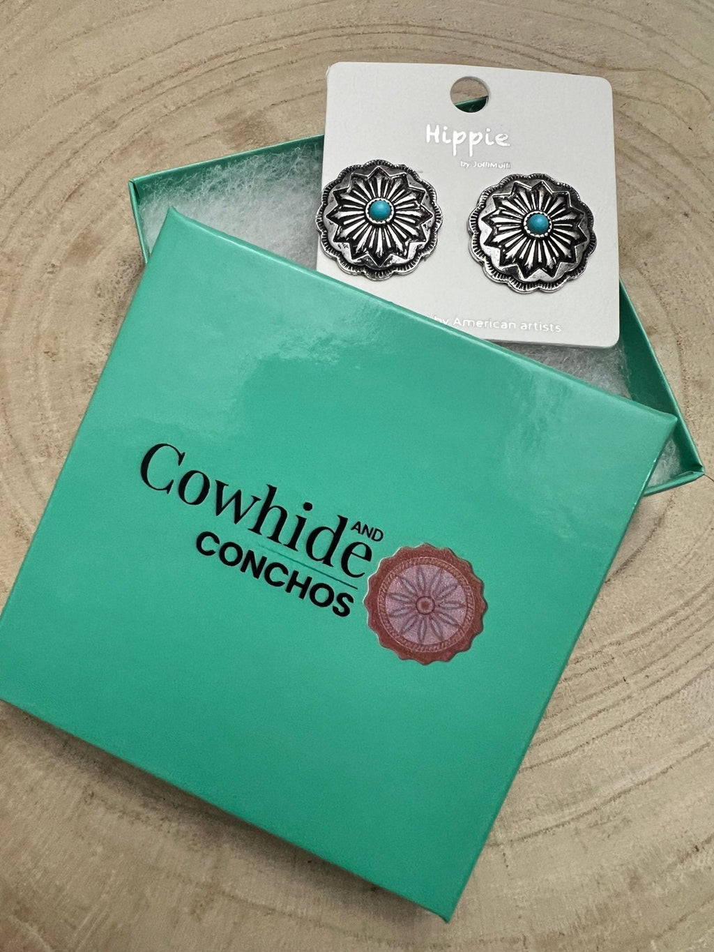 Western Faux Turquoise Concho Post Earrings — Petite 3/4" Drop - Rooted & Reckless Co.