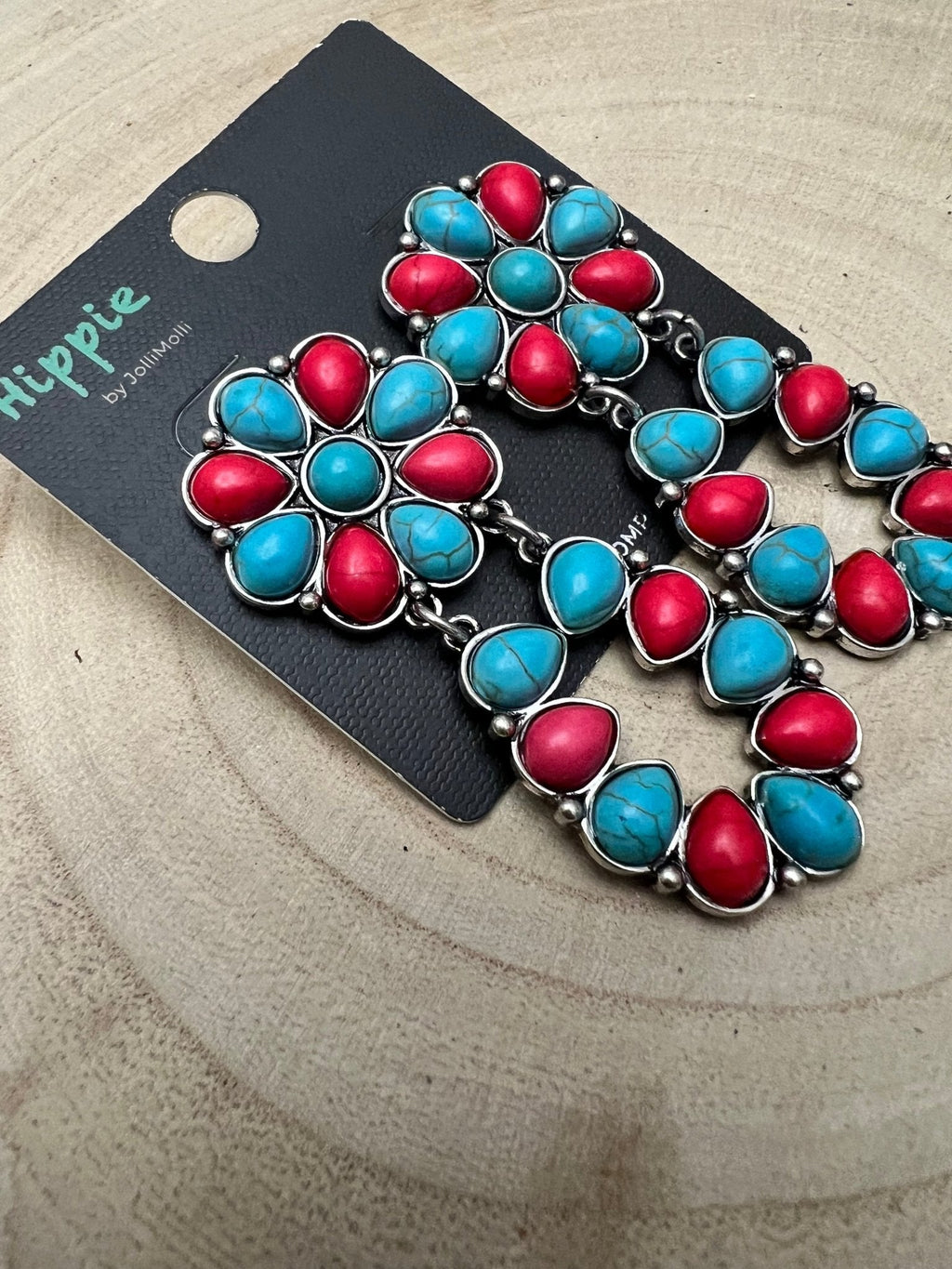 Western Faux Turquoise & Coral Cluster Post Earrings — Southwestern Statement - Rooted & Reckless Co.
